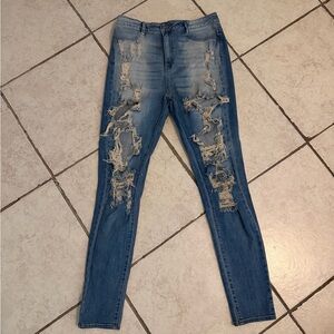 Distressed Blue Jeans